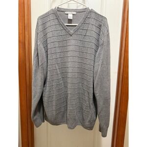 Geoffrey Beene Mens 2XL‎ Gray V-Neck Textured Stripe Long Sleeve Acrylic Sweater